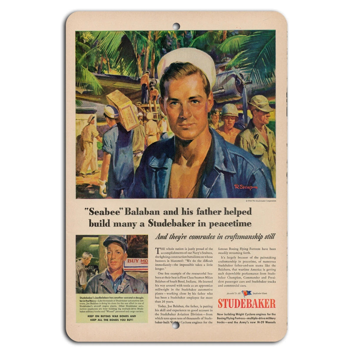 WWII Seabee Tribute Studebaker Military Aluminum Sign — product artwork