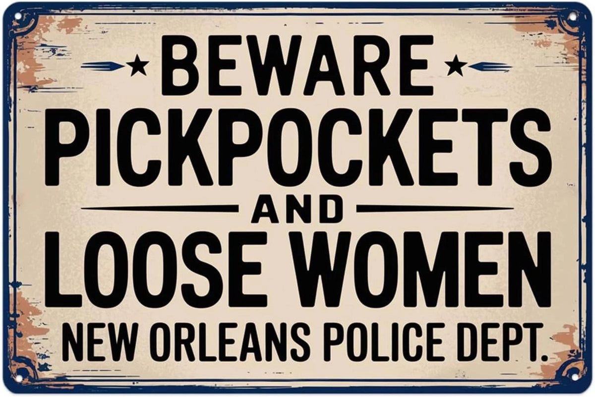 Police Dept Beware Pickpockets Loose Women Aluminum Sign — product artwork