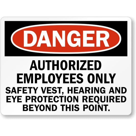 Authorized Employees Safety Gear Required Aluminum Sign — product artwork