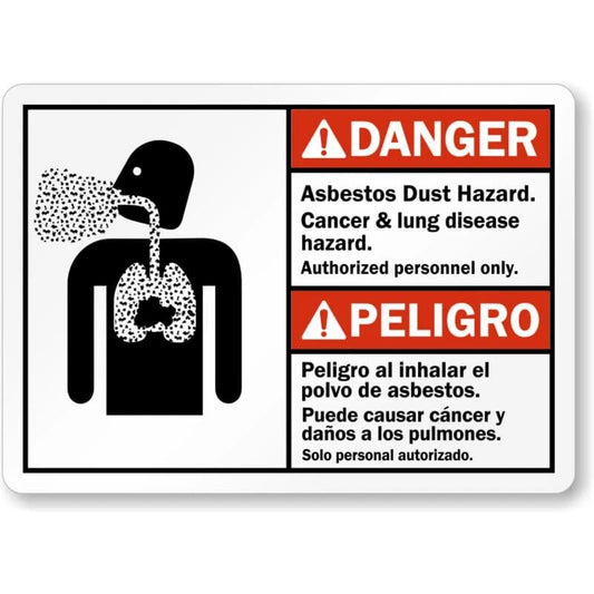 Bilingual Asbestos Dust Hazard Aluminum Sign — product artwork