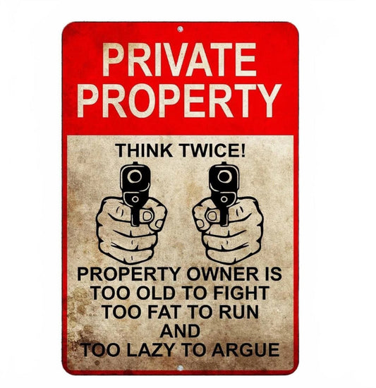 Funny Trespassing Rustic Warning Aluminum Sign — product artwork