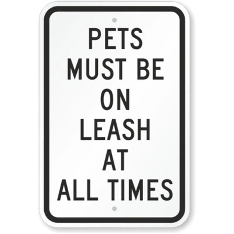Pets on Leash Aluminum Sign — product artwork