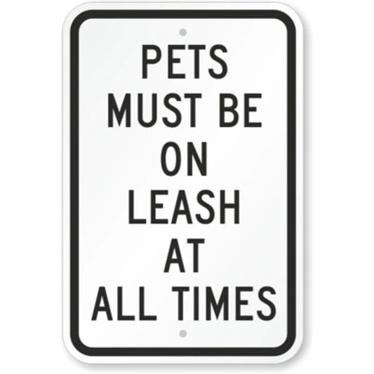 Pets on Leash Aluminum Sign — product artwork