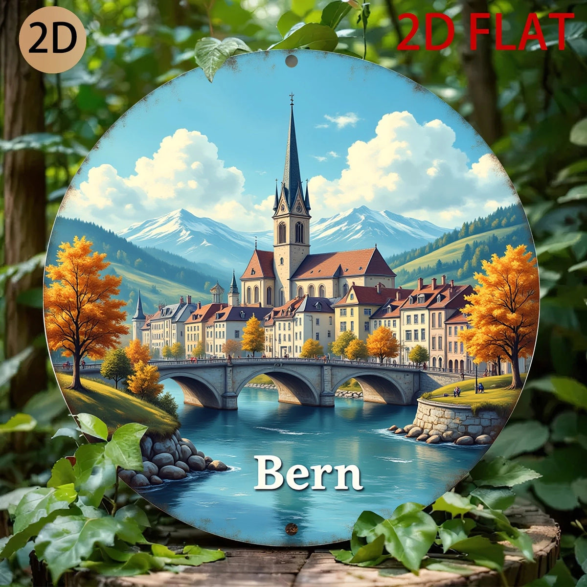 Bern Switzerland Scenic Round Aluminum Sign — product artwork