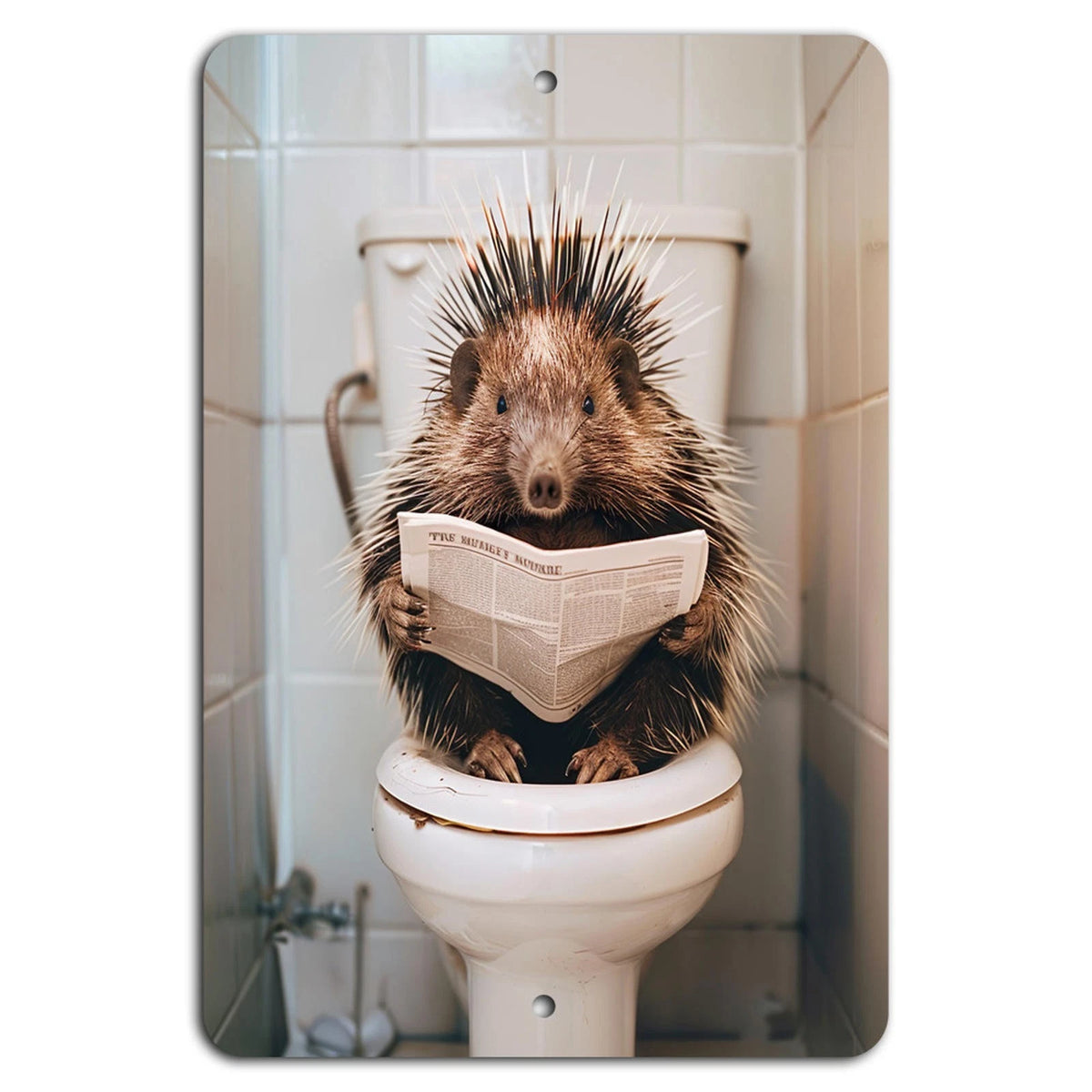Porcupine Bathroom Vertical Aluminum Sign — product artwork