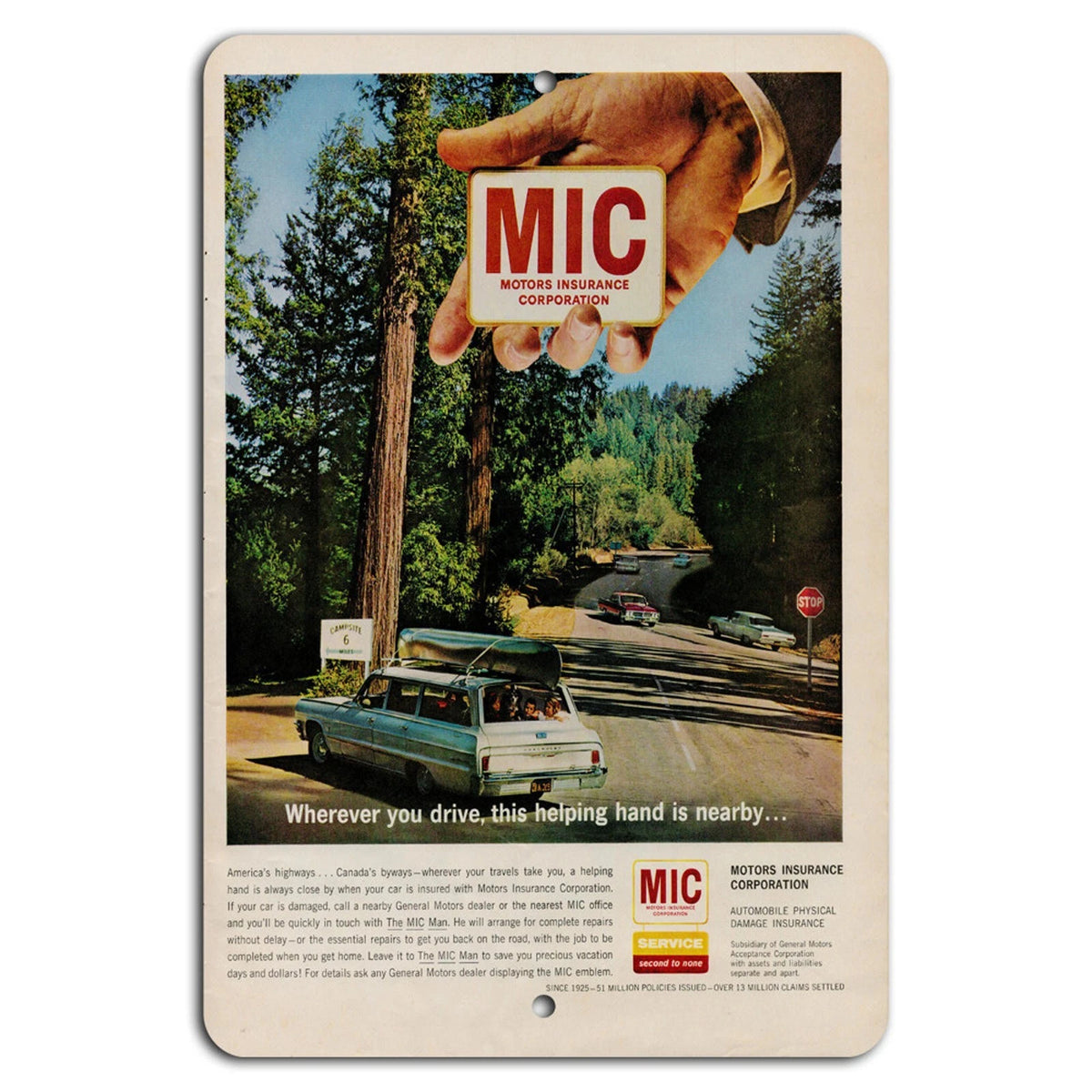 Vintage MIC Insurance Retro Travel Aluminum Sign — product artwork