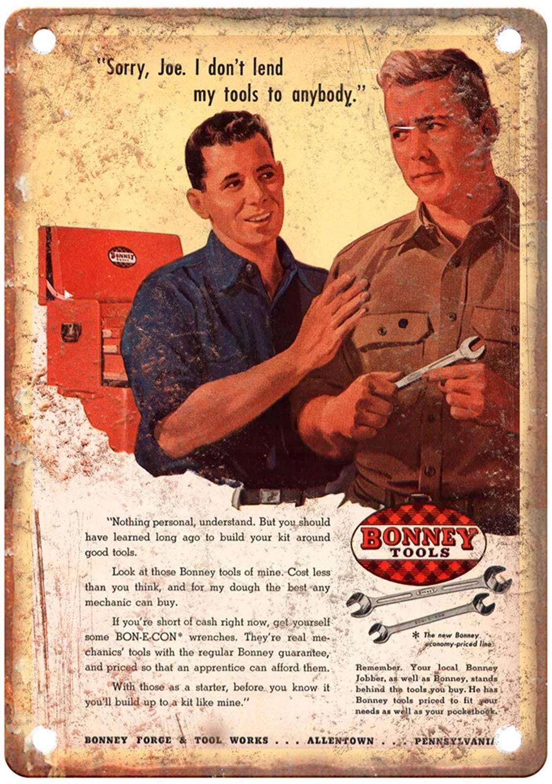 Vintage 1953 Bonney Tools Ad Reproduction Aluminum Sign — product artwork