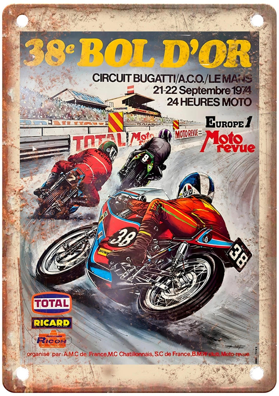 Vintage Motorcycle Poster Retro 1974 Wall Art Aluminum Sign — product artwork