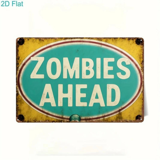 Halloween Retro Zombies Ahead Funny Aluminum Sign — product artwork