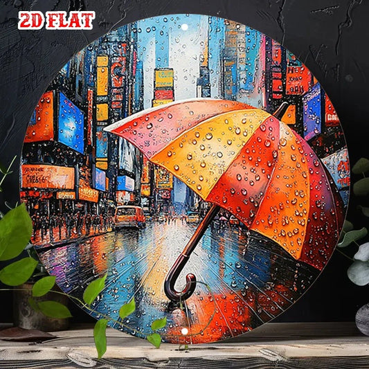 Neon Signs Plaques Urban Landscape 8 Funny Round Aluminum Sign — product artwork
