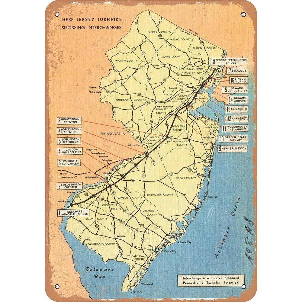 Vintage New Jersey Turnpike 1960s 70s Aluminum Sign — product artwork
