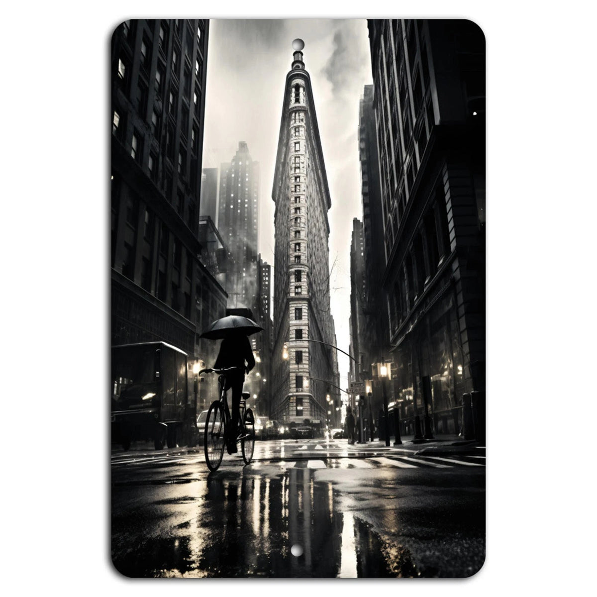 Decorative Moody Flatiron Rain Urban Art Aluminum Sign — product artwork