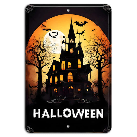 Halloween Haunted House Bats Gothic Vintage Aluminum Sign — product artwork