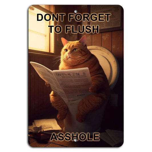 Funny Cat Bathroom Vertical Aluminum Sign — product artwork