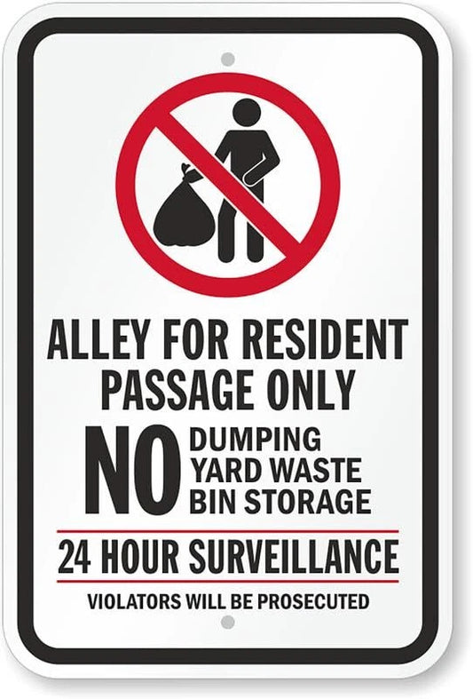 Dumpster Resident Passage Warning Aluminum Sign — product artwork