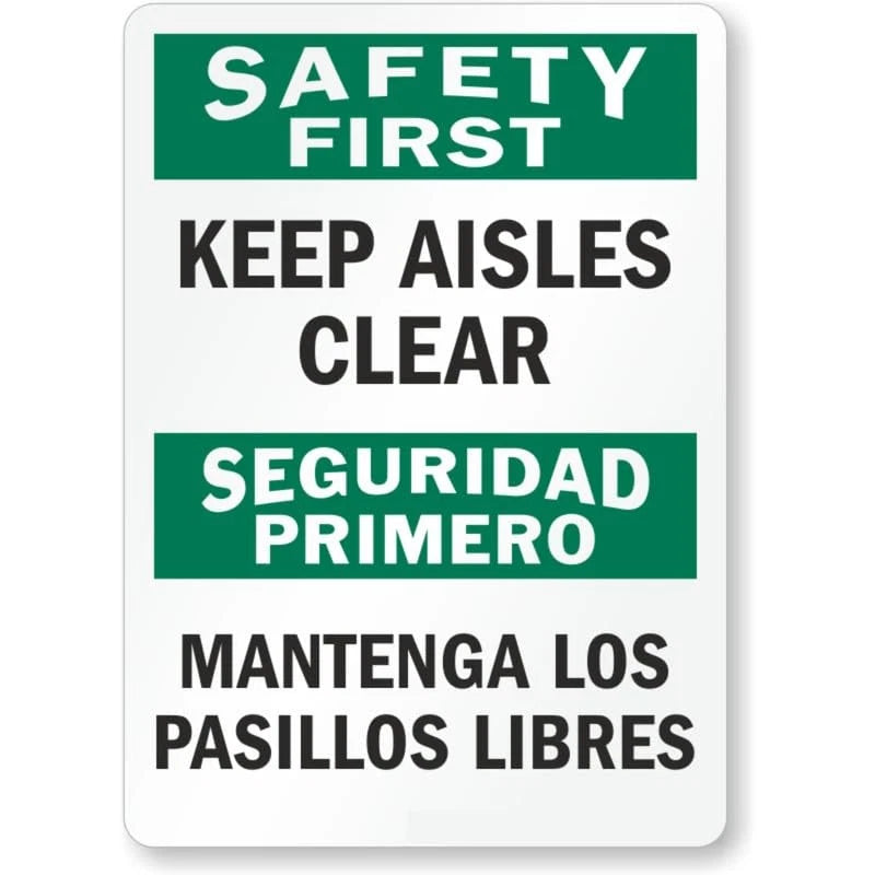 Keep Aisles Clear Bilingual Aluminum Sign — product artwork