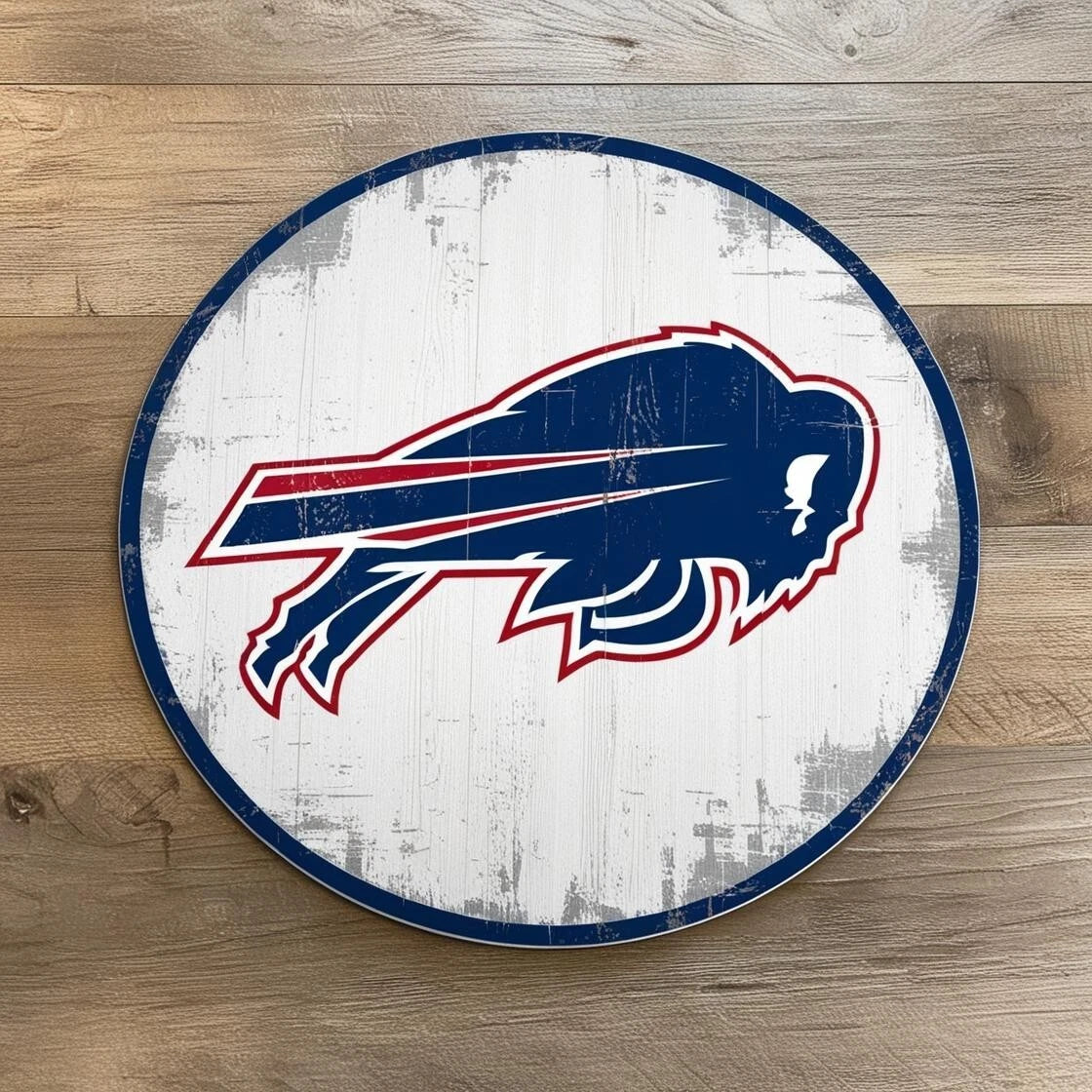 Buffalo Football White Wood Round Aluminum Sign — product artwork