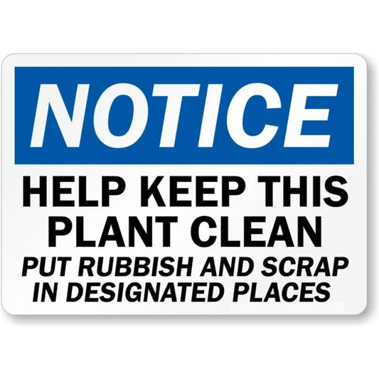 Plant Clean Notice Aluminum Sign — product artwork