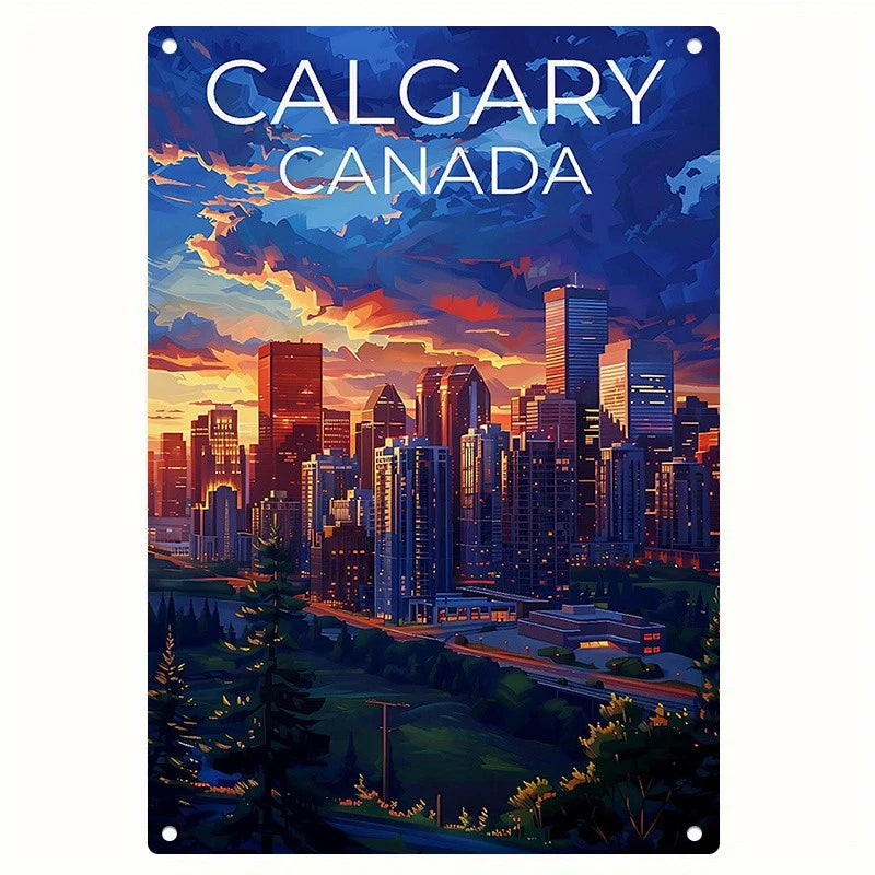 Calgary Wall Art Vintage Calgary City Skyline Aluminum Sign — product artwork