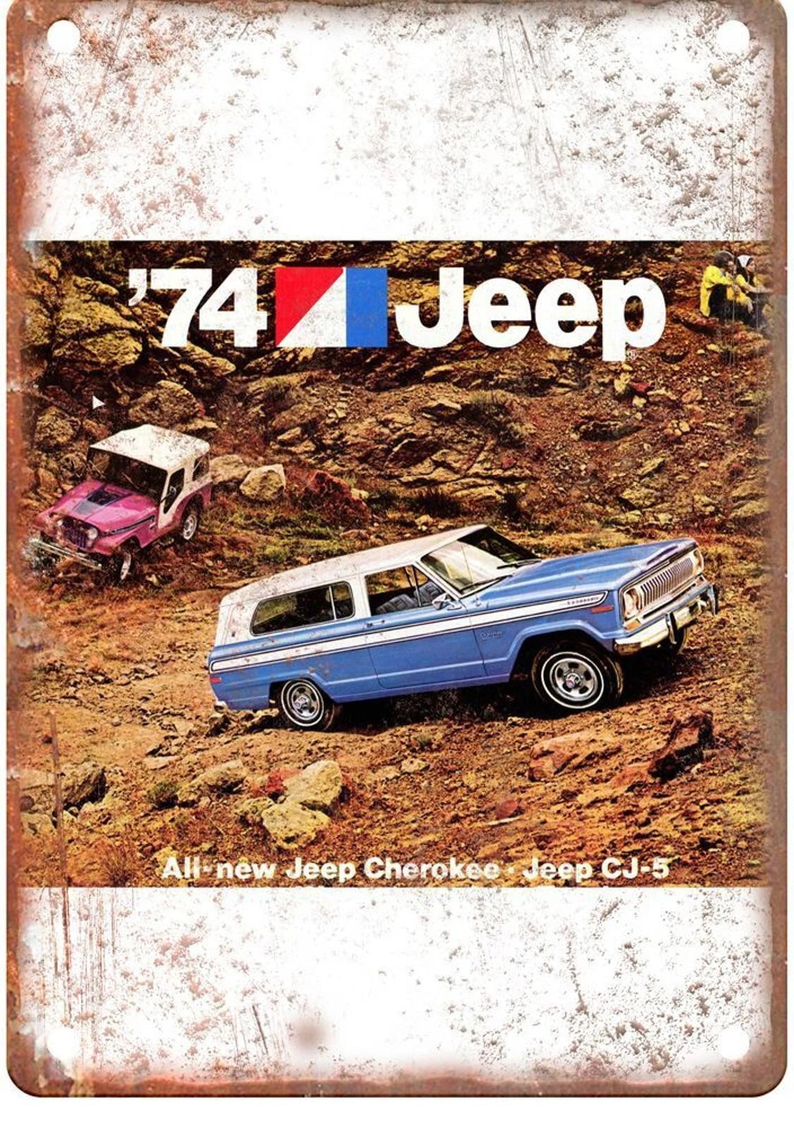 Jeep Cherokee Vintage 1974 CJ5 Auto Ad Aluminum Sign — product artwork