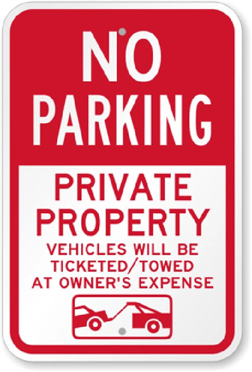 No Parking Private Property Warning Aluminum Sign — product artwork