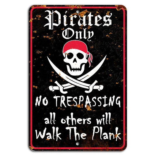 Pirate No Trespassing Rustic Vertical Aluminum Sign — product artwork