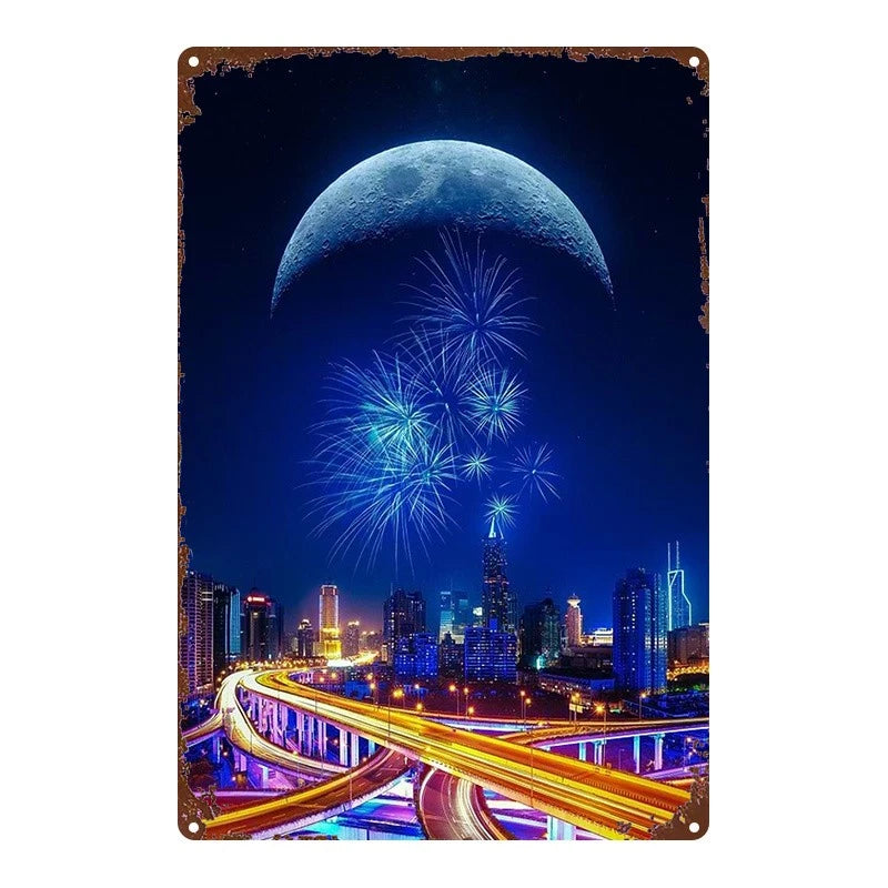 City Lights Vintage Look Office Aluminum Sign — product artwork
