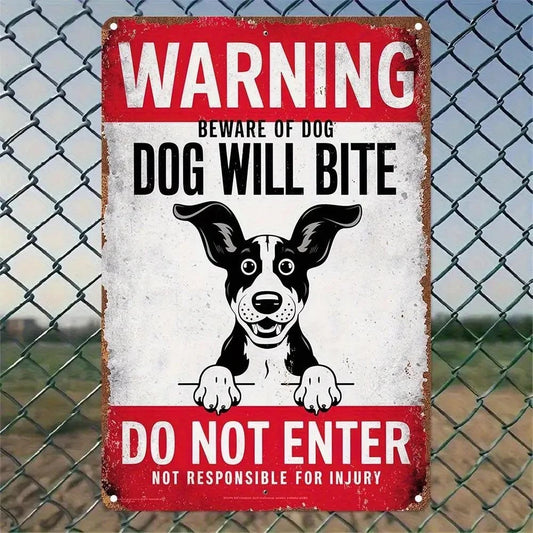 Dog Warning Vintage Funny Aluminum Sign — product artwork
