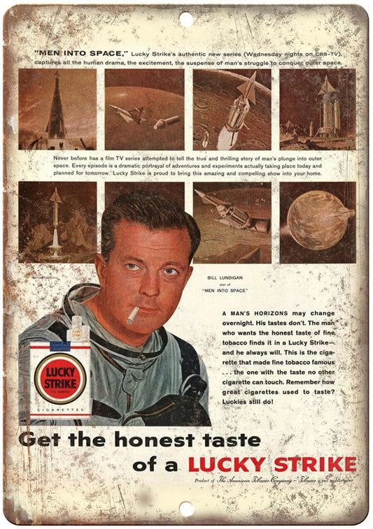 Lucky Strike Bill Lundigan Astronaut Ad Repro Aluminum Sign — product artwork