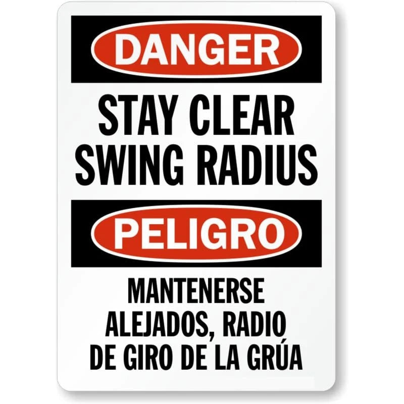Bilingual Stay Clear Swing Radius Aluminum Sign — product artwork
