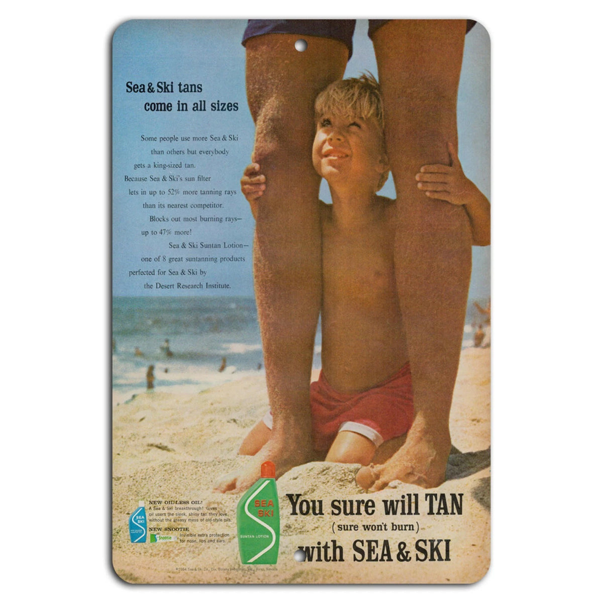 Vintage Tan Retro Beach Chic Aluminum Sign — product artwork