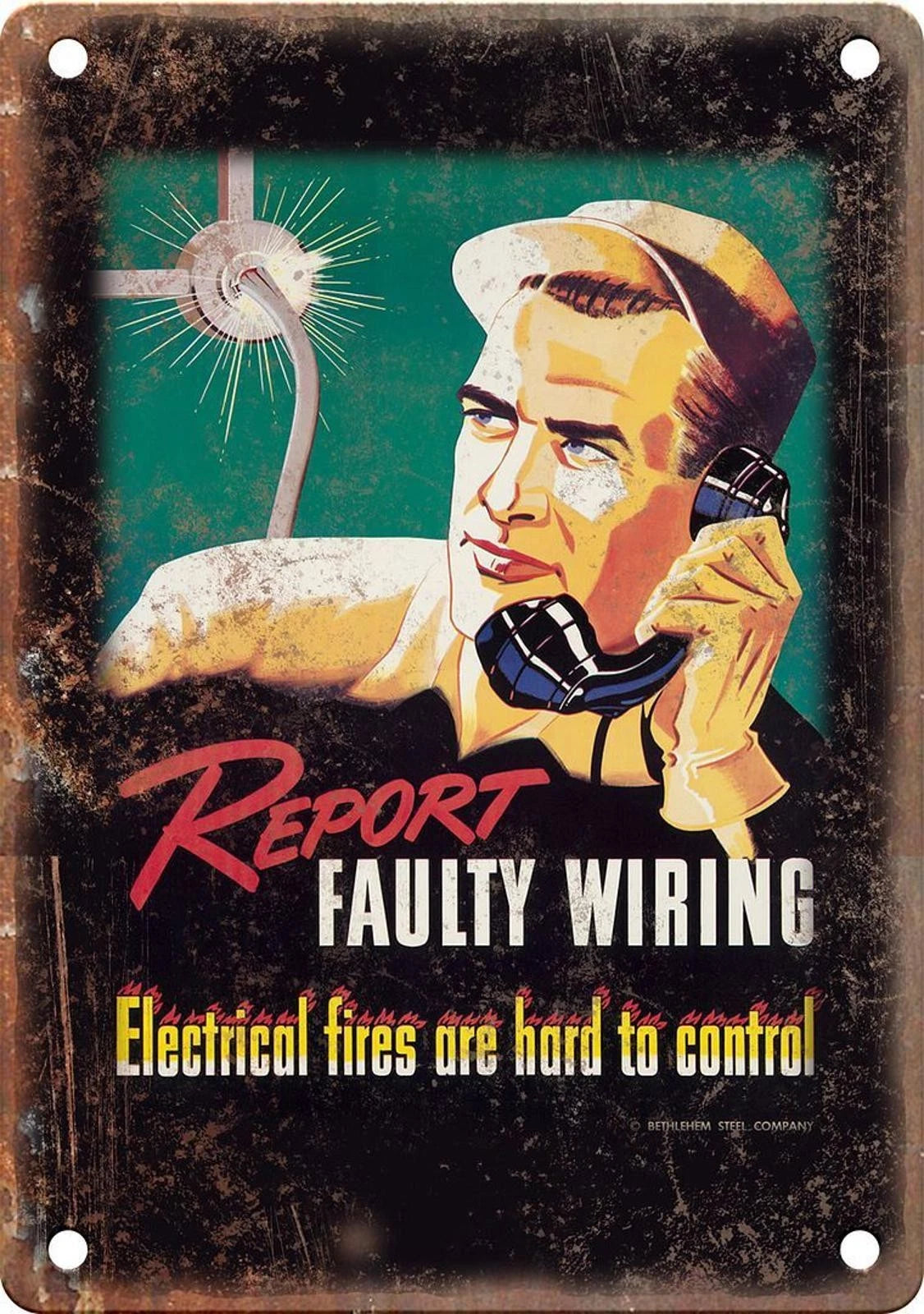 WWII Propaganda Faulty Wiring Funny Reproduction Aluminum Sign — product artwork