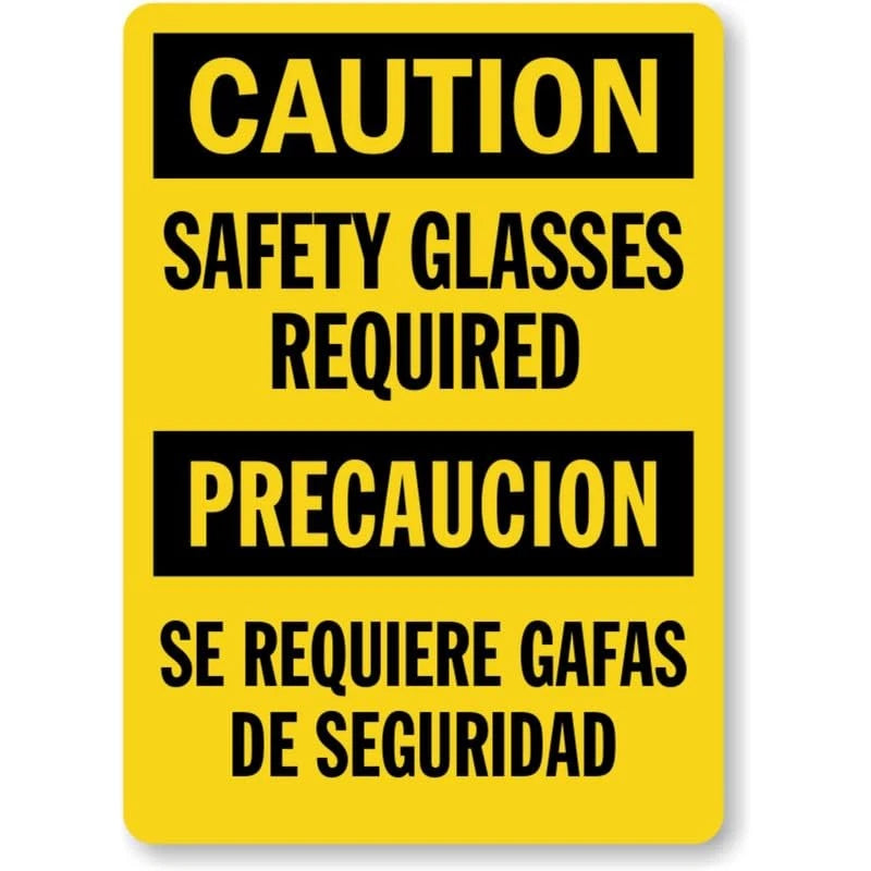 Safety Glasses Bilingual Warning Aluminum Sign — product artwork