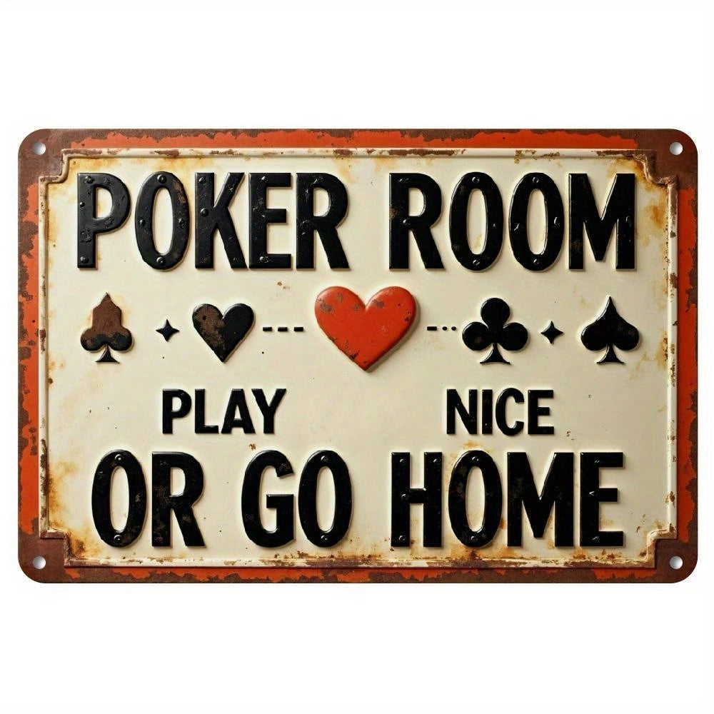 Poker Room Vintage Funny Play Nice Aluminum Sign — product artwork