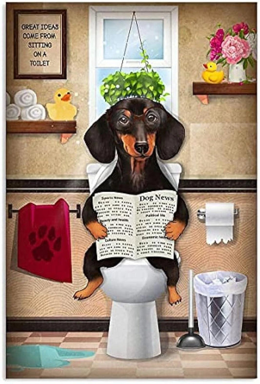 Dachshund Funny Bathroom Aluminum Sign — product artwork