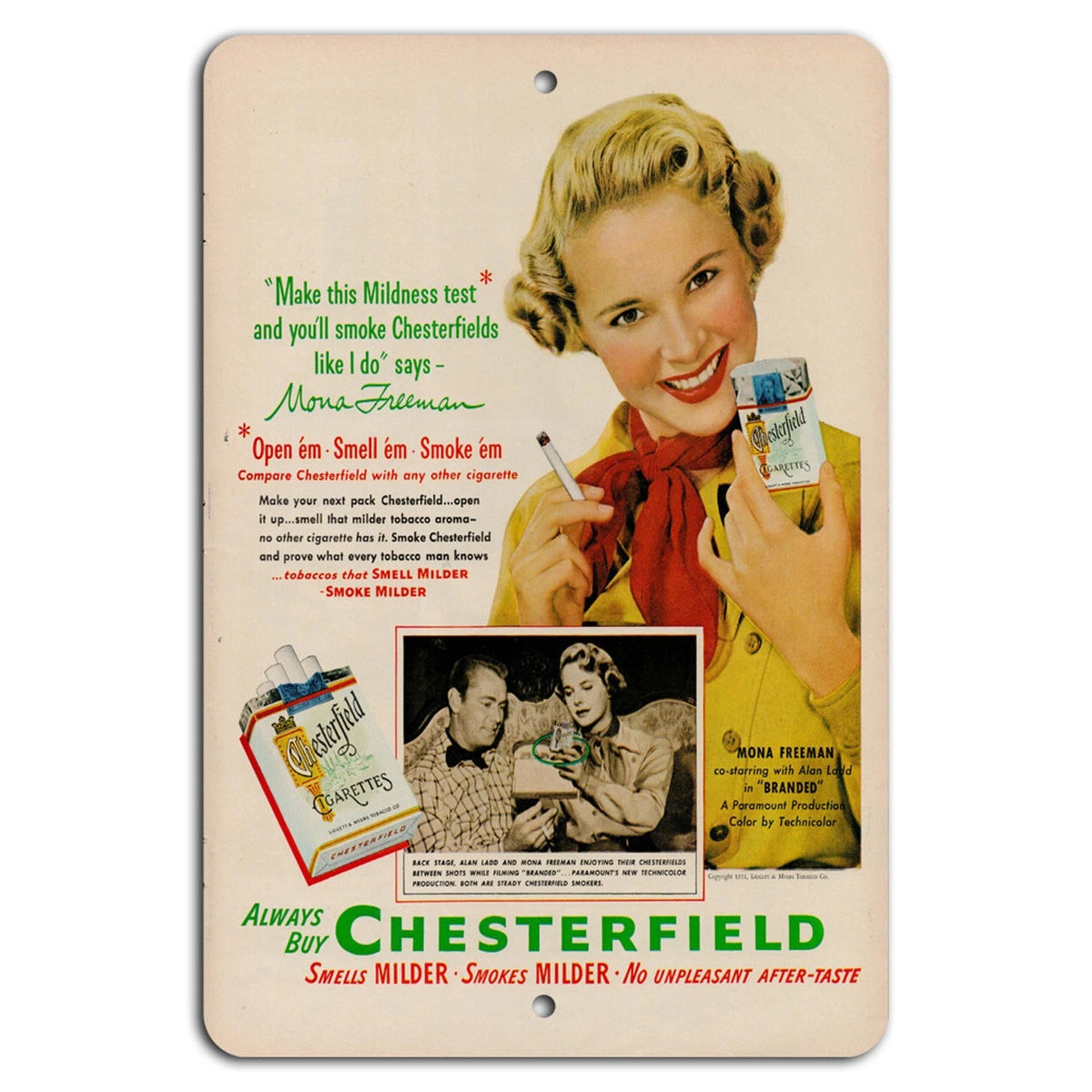Vintage Cigarette Chesterfield Retro Aluminum Sign — product artwork