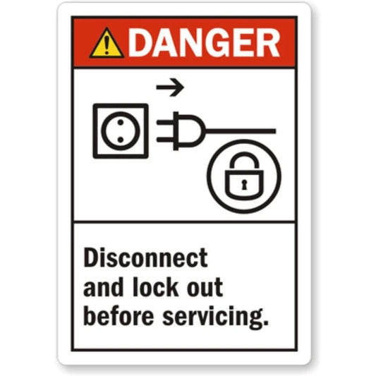 Danger Disconnect and Lock Out Before Servicing Sign — product artwork