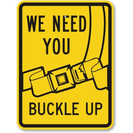 Buckle Up Seatbelt Aluminum Sign — product artwork