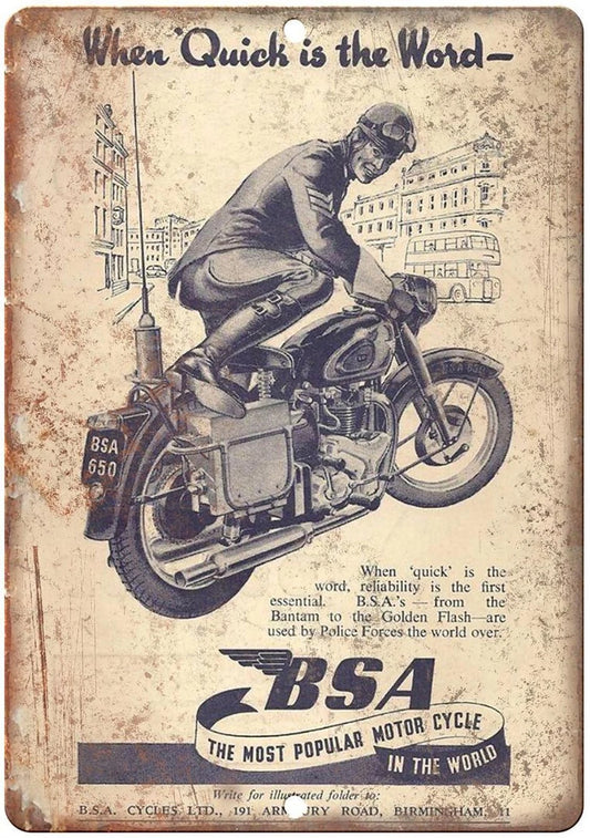 BSA Motorcycle Reproduction Birmingham England Aluminum Sign — product artwork