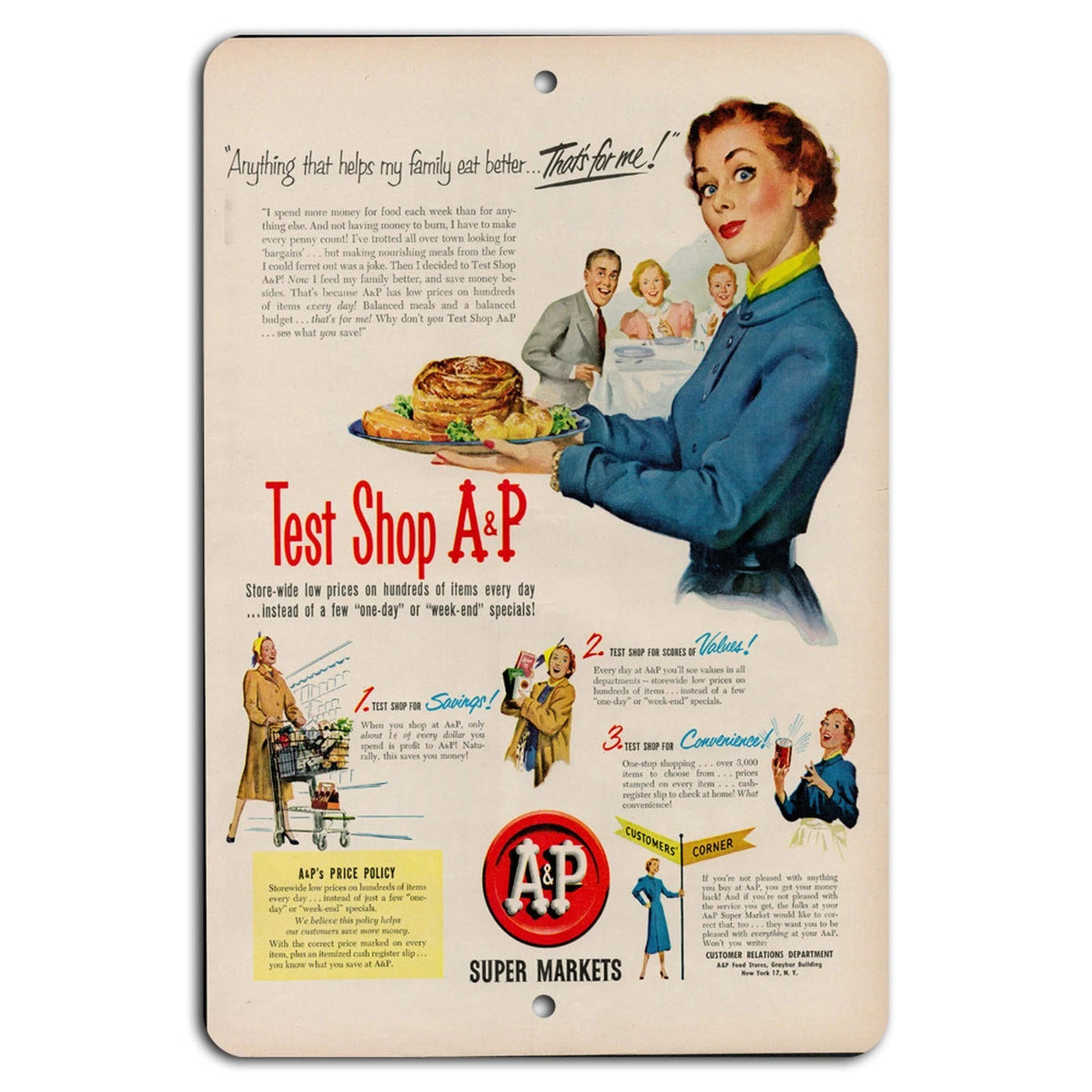 Vintage A&P Retro Grocery Kitchen Mid Century Aluminum Sign — product artwork