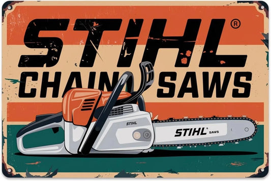 Vintage Chainsaw Retro Style Funny Wall Aluminum Sign — product artwork