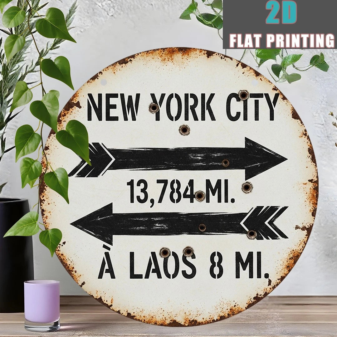Vintage New York City Distance Signs Round Aluminum Sign — product artwork