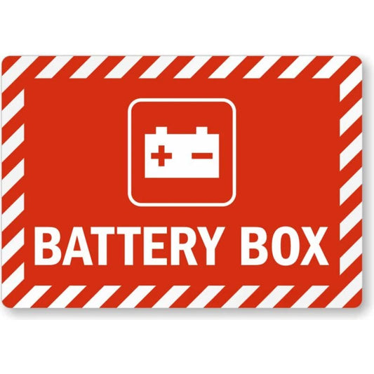 Battery Box Striped Border Aluminum Sign — product artwork