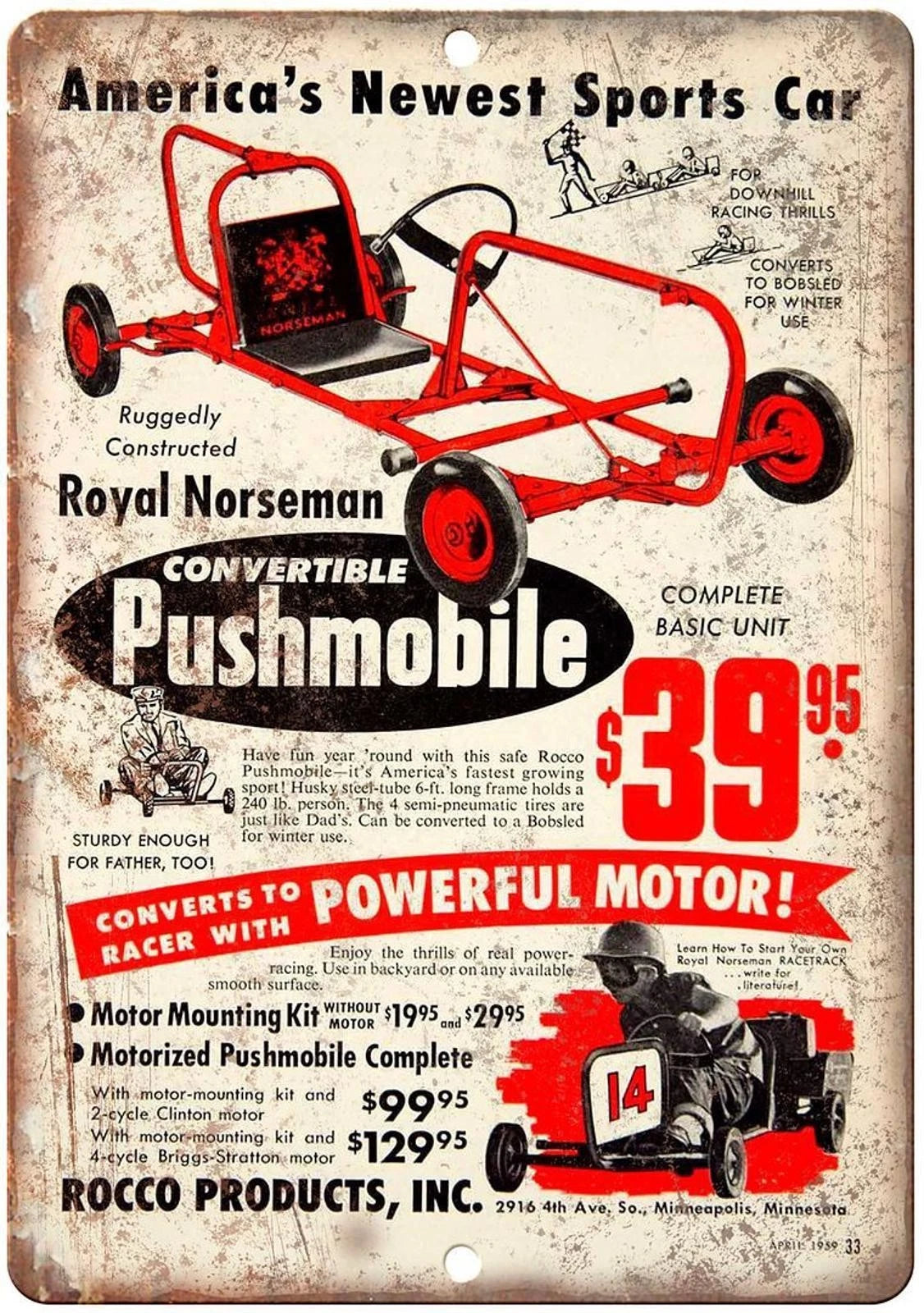 Rocco Pushmobile Go-kart Aluminum Sign — product artwork