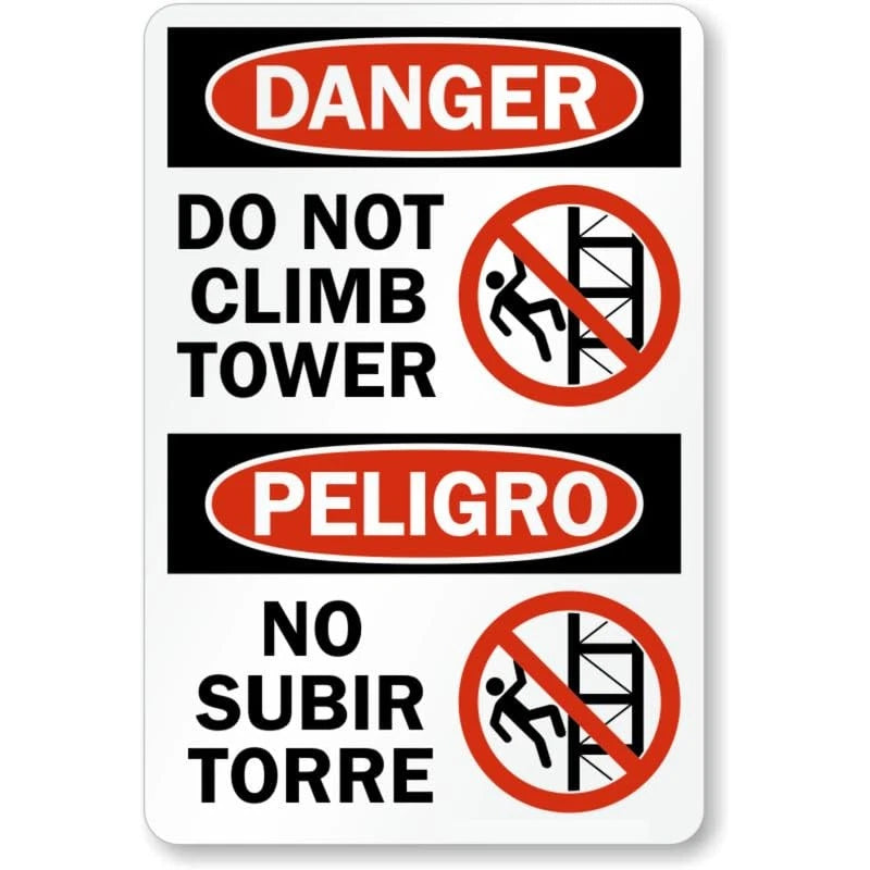 Do Not Climb Tower Bilingual Aluminum Sign — product artwork