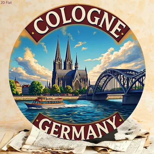 Cologne Cathedral and Hohenzollern Bridge Round Aluminum Sign — product artwork