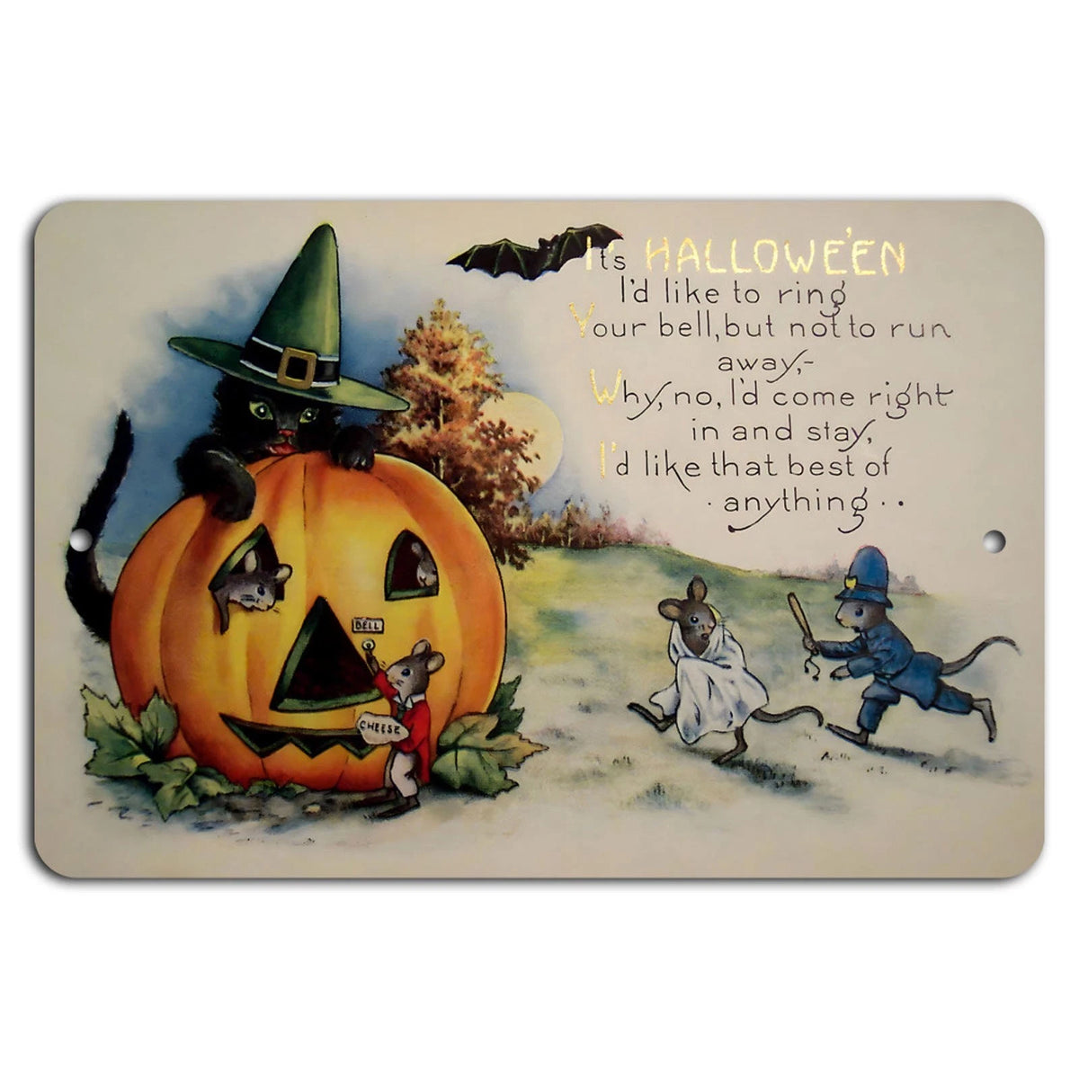 Halloween Gothic Cats Mice Pumpkin Aluminum Sign — product artwork
