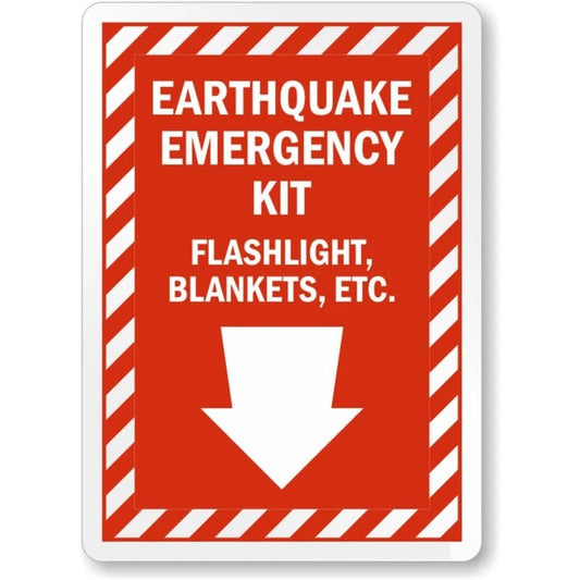 Earthquake Emergency Kit Down Arrow Aluminum Sign — product artwork