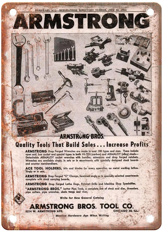 Vintage Armstrong Wrenches 1954 Forged Tools Aluminum Sign — product artwork