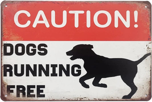 Caution Dogs Running Free Aluminum Sign — product artwork